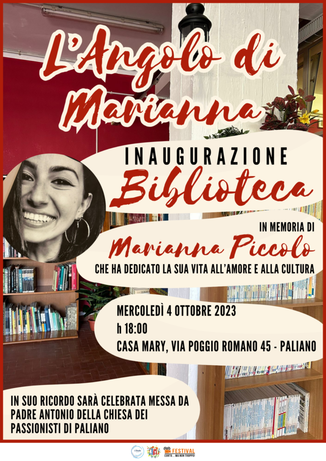 locandina inaugurazione biblioteca l’angolo di marianna